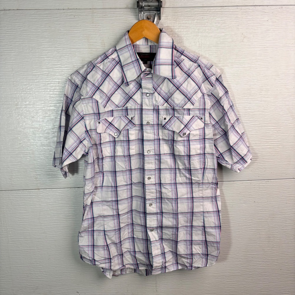 Dragonfly Western Shirt Plaid Pearl Snap Rock Roll Y2K Cowboy Large